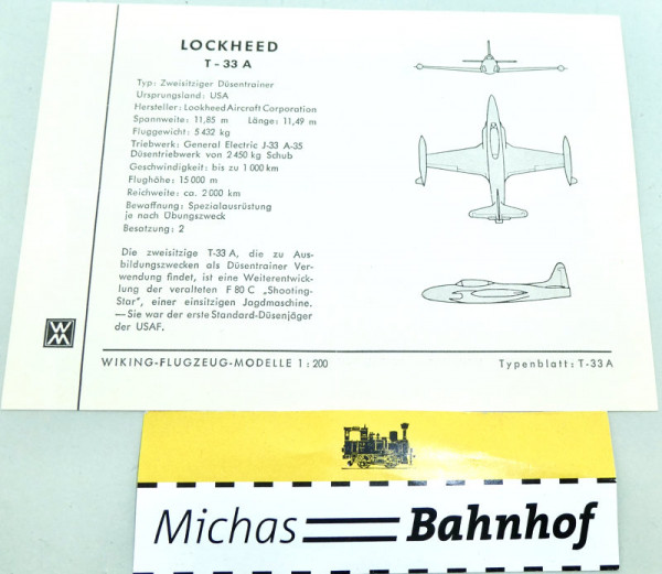WIKING FLUGZEUG MODELLE 1:200 Anleitung LOCKHEED T - 33 A SCH å