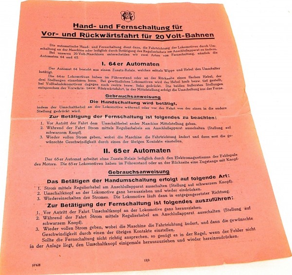 Hand- u.Fernumschaltung 20 Volt Bahnen Märklin 64er + 65er Automaten 10&#039;628 # å