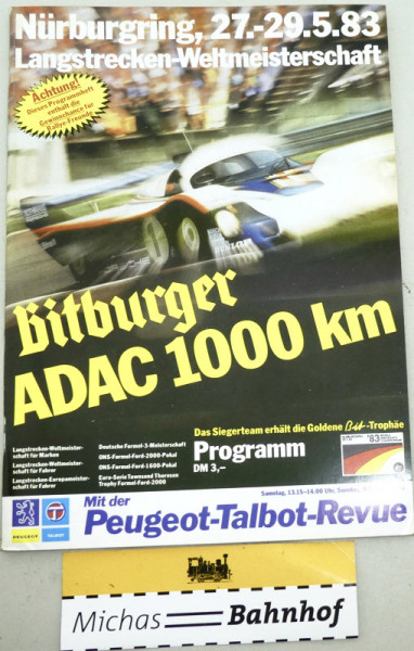 27.-29.5.83 ADAC 1000 km Langstrecken WM Nürburgring PROGRAMMHEFT VIII01å