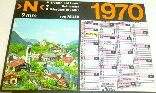 Faller Modellbau Kalender 1970 N Brücken Tunnel Bahnbauten Häuschen 9mm #LH4å