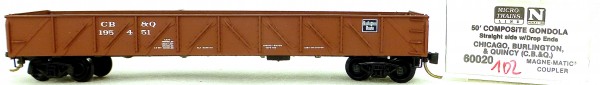 Micro Trains Line 60020 CBQ 195451 50&#039; Gondola drop ends 1:160 OVP #i102 å