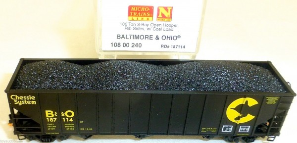 Baltimore Ohio 100 Ton 3 Bay open Hopper Rib MTL 108 00 240 N 1:160 OVP HU3 å *