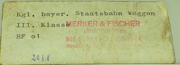 Merker &amp; Fischer BF o1 Kgl. Bayer Staatsb. Waggon III.Klasse BAUSATZ 1:87 å *
