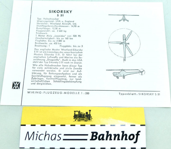 WIKING FLUGZEUG MODELLE 1:200 Anleitung SIKORSKY S 51 SCH å