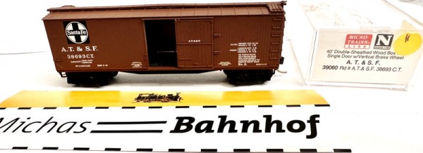 Micro Trains Line 39060 40&#039; Double Wood Box A.T. &amp; S.F. 38693 C.T. N 1:160 ¥&quot; å