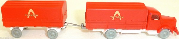 Thyssen Mercedes 5000 Hängerzug Pritsche Plane rot IMU H0 1:87 #LJ2 å