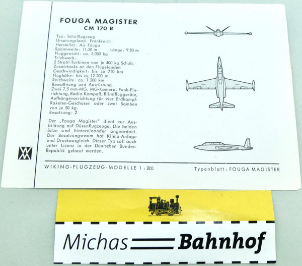 WIKING FLUGZEUG MODELLE 1:200 Anleitung FOUGA MAGISTER CM 170 R SCH å