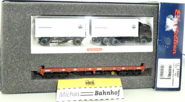 Electrotren LC21007 4-achs.Flachwagen DB mit WIKING MB UPS H0 1:87 OVP GB2 å
