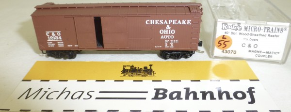 MICRO TRAINS 43070 C &amp; O 12134 40&#039; Sheathed Wood Boxcar 1 1/2 N 1:160 #55L å