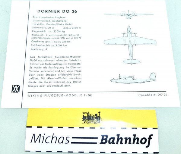 WIKING FLUGZEUG MODELLE 1:200 Anleitung DORNIER DO 26 SCH å