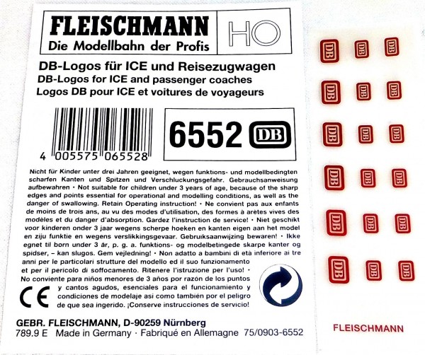 DB Logos für Reisezugwagen ICE etc Fleischmann 6552 H0 Neu HV µ