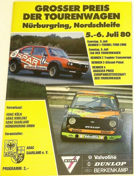 5. - 6. Juli 80 Grosser Preis der Tourenwagen Nürburgring Programmheft I05 å *