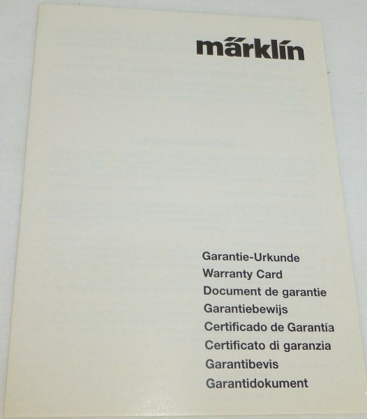 Märklin Garantie Urkunde å *