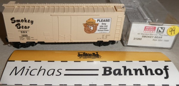 Smokey Bear SBX 1999 40´ St Boxcar Micro Trains Line 21260 N 1:160 Ä99 å