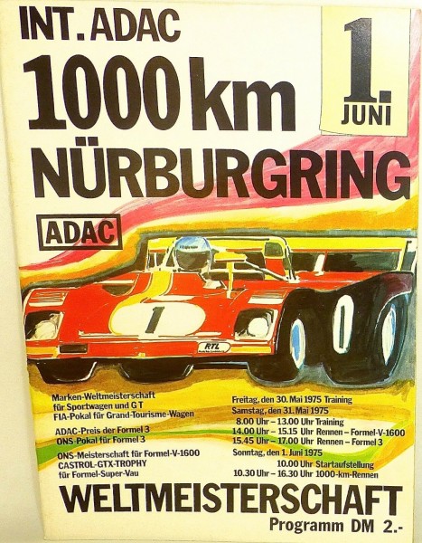 1. Juni 1975 Int ADAC 1000km WM FIA ONS Nürburgring PROGRAMMHEFT VIII11 å