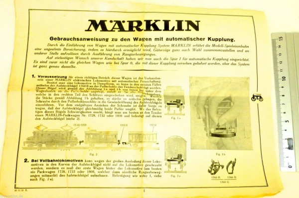 Gebrauchsanweisung Wagen m automatische Kupplungen Märklin 10.12.32 R Spur 0 å *