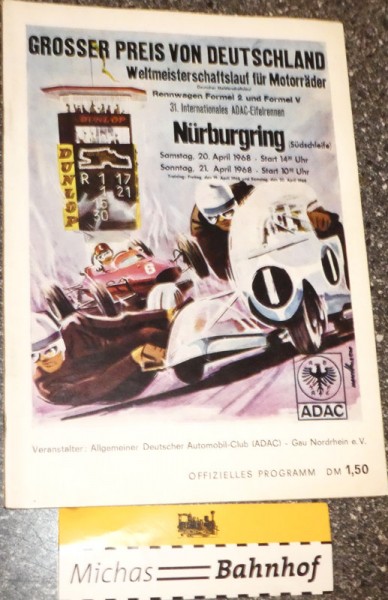 GROSSER PREIS VON DEUTSCHLAND 1968 Nürburgring PROGRAMMHEFT HA2 å