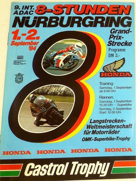 9. Int. ADAC 8-Stunden ADAC 1.-2. Sept 84 Motorräder WM Nürburgring VI01 å *