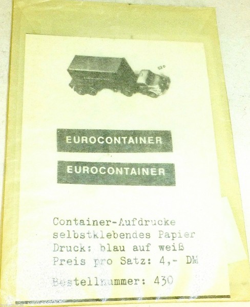 EUROCONTAINER Aufdrucke SMO 430 Aufkleber für WIKING å *