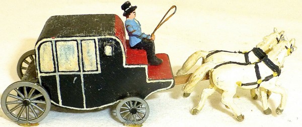 Geschlossene schwarze Kutsche mit Kutscher aus Holz Preiser 1:87 H0 GD1 PR66 å *
