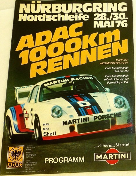 28. MAI 76 ADAC 1000km Rennen Martini Porsche Nürburgring PROGRAMMHEFT IX05 å *