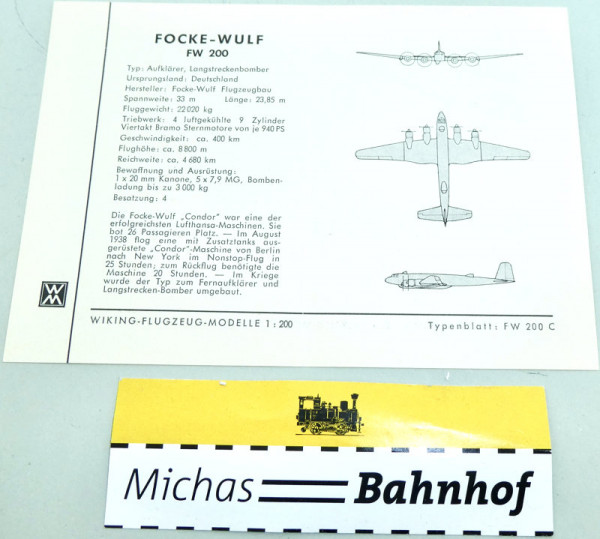 WIKING FLUGZEUG MODELLE 1:200 Anleitung FOCKE- WULF FW 200 SCH å
