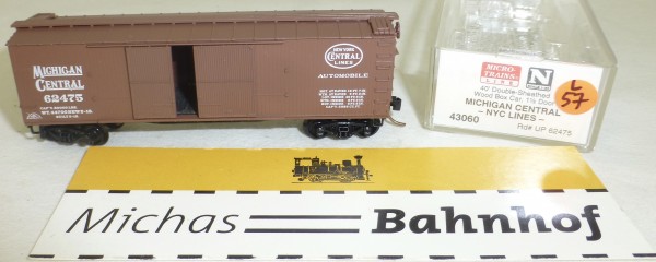 MICRO TRAINS 43060 Michigan Central 62475 40&#039; Sheathed Wood Boxcar 1 1/2 N 1:160 #57L å