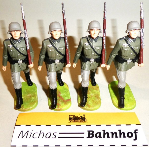 4x Soldaten marschieren Gewehr hoch Elastolin Kunststoff 8,5cm #3 HC5 å