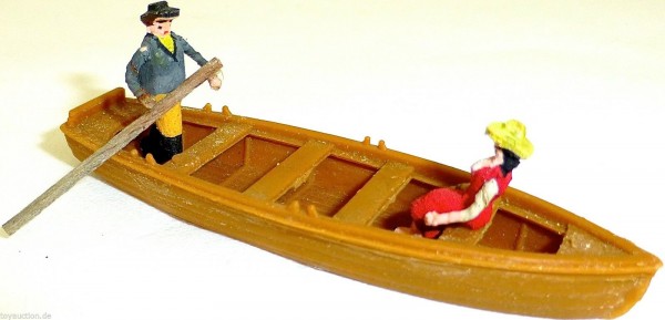 Preiser Ruderboot Kahn Stake zwei Figuren Holz 1950er 1960er Jahre 1:87 H0 å *