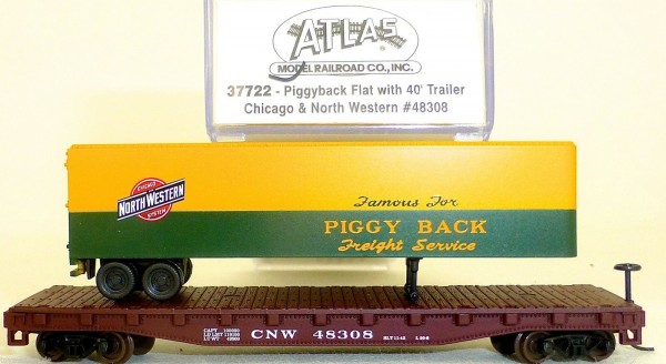 Piggyback Flat 40ft Trailer Chicago North Western ATLAS 37722 N 1:160 OVP #HS5 å