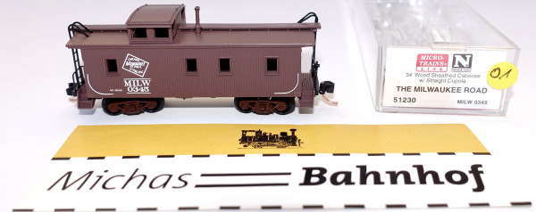 Micro Trains Line 51230 34&#039; Sheathed Caboose Milwaukee 0345 N 1:160 g01 å