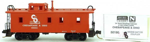 Micro Trains Line 50190 Chesapeake Ohio 90061 34&#039; CABOOSE 1:160 OVP #K038 å