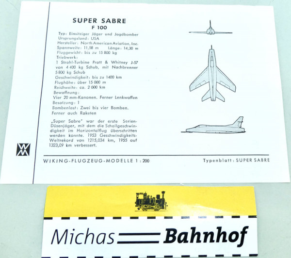 WIKING FLUGZEUG MODELLE 1:200 Anleitung SUPER SABRE F 100 SCH å