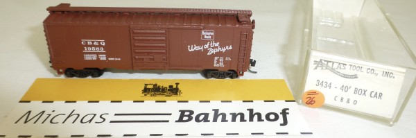 CB&amp;Q 19563 Way of Zephyrs 40&#039; Box Car Atlas 3434 N 1:160 #=25 å