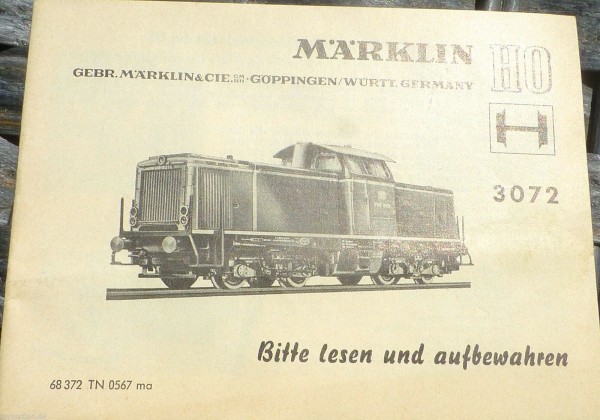 Anweisung 3072 Anleitung 68 372 TN 0567 ma Märklin å