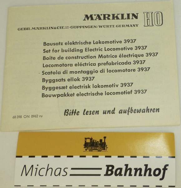 Anleitung Bausatz elektrische Lokomotive 3937 Märklin 68 398 ON 0962 ru å *