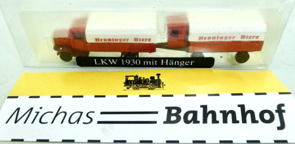 IMU Henninger Bier LKW 1930 mit Hänger Metall Kleinserie N 1:160 OVP LA6 å